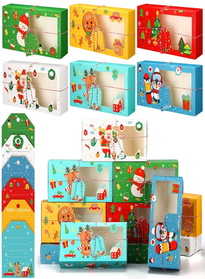 Roowest 36 Pcs Christmas Cookie Boxes - 12x5.5x2.5 Inches Christmas Treat Boxes Xmas Bakery Box with Window Cookie Containers Tins with Tags Tighten Strings for Bakery Party Supplies(Multicolor) - Image 1